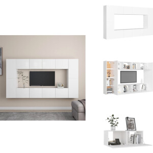 vidaXL Tv-meubelset - Tv-meubelsets - Tv Meubelset - Tv Meubelsets - 8-delige Tv-meubelset bewerkt hout wit