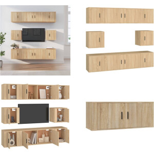 vidaXL 8-delige Tv-meubelset bewerkt hout sonoma eikenkleurig - Tv-kast - Tv-kasten - Tv-meubel - Hifi-meubel