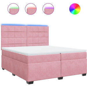 vidaXL - Boxspring - met - matras - fluweel - roze - 200x200 - cm