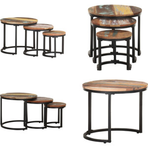 vidaXL - Bijzettafel - 3 - st - massief - gerecycled - hout