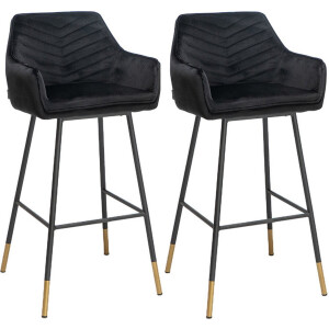 Bronx71® Velvet barkruk Fiona zwart 65-78 cm - Barkrukken set van 2 - barstoel