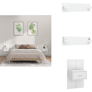 vidaXL Hoofdbord Met Kastje - Hoofdborden Met Kastjes - Hoofdeinde - Wandnachtkastje - Hoofdbord met kastjes bewerkt hout wit