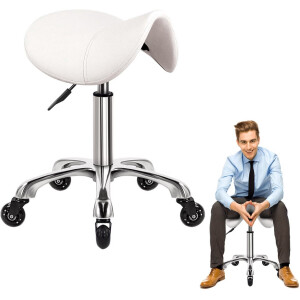 ApexArte® Zadelkruk op Wielen - Kapperskruk Ergonomisch - Tabouret - Wit