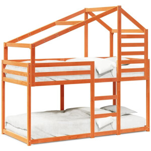 vidaXL - Stapelbed - met - bedhuis - massief - grenenhout - wasbruin - 90x200 - cm