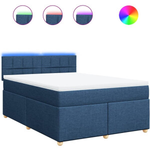 vidaXL - Boxspring - met - matras - stof - blauw - 140x190 - cm