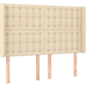 vidaXL - Hoofdbord - met - randen - 147x16x118/128 - cm - stof - crèmekleurig