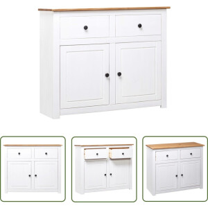 vidaXL Houten Dressoir - Dressoir - Dressoir Panama Range 93x40x80 cm massief grenenhout wit - Grenenhouten Dressoir - Vintage Dressoir - Landelijk Dressoir