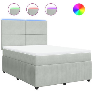 vidaXL - Boxspring - met - matras - fluweel - lichtgrijs - 140x200 - cm