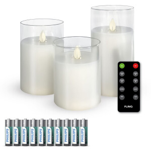 FlinQ LED Kaarsen met Bewegende Vlam in Smoked Glass - Inclusief Batterijen en Afstandsbediening met Timer en Dimfunctie - Nep Kaarsen met Flikkerende Vlam - Dinerkaarsen - 3 stuks - Transparant
