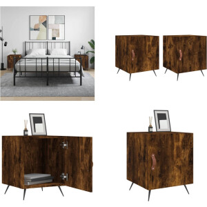 vidaXL Nachtkastjes 2 st 40x40x50 cm bewerkt hout gerookt eikenkleurig - Nachtkastje - Nachtkastjes - Bijzettafel - Wandkastje