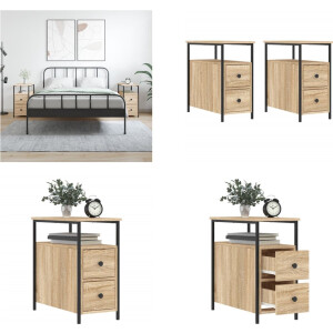 vidaXL Nachtkastjes 2 st 30x60x60 cm bewerkt hout sonoma eikenkleurig - Nachtkastje - Nachtkastjes - Kast - Slaapkamermeubel