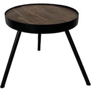 by Mooss - Bijzettafel - Driepoot - Tafel - Rond - Ø 50 x 48 cm - Hout - Metaal - Bruin - Zwart - Trendy - Stoer