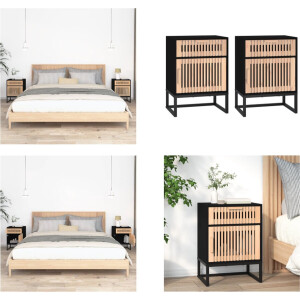 vidaXL Nachtkastjes 2 st 40x30x55,5 cm bewerkt hout en ijzer zwart - Nachtkastje - Nachtkastjes - Houten Nachtkastje - Telefoonkast