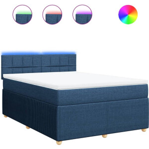 vidaXL - Boxspring - met - matras - stof - blauw - 160x200 - cm