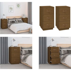 vidaXL - Nachtkastjes - 2 - st - 40x40x75 - cm - massief - grenenhout - honingbruin