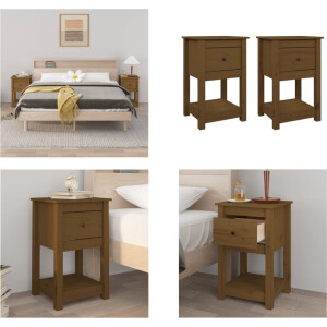 vidaXL - Nachtkastjes - 2 - st - 40x35x61,5 - cm - massief - grenenhout - honingbruin