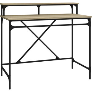 vidaXL Bureau Sonoma Eiken 100x50x90 cm Industriele Bureau - Houten Bureau - Bureau Met Plank - Sonoma Eiken - Bureau Staand