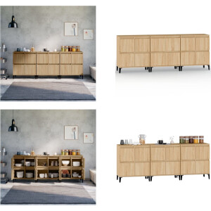 vidaXL Dressoirs 3 st 60x35x70 cm bewerkt hout sonoma eikenkleurig - Dressoir - Dressoirs - Kast - Dressoirkast