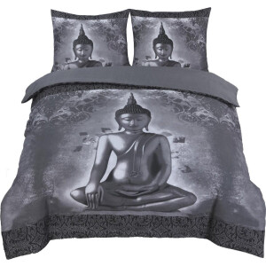 Husch Dekbedovertrek Buddha - 200x200/220 - Zwart/Grijs
