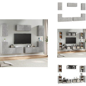 vidaXL Tv-kast - Tv-kasten - Tv-meubel - Hifi-meubel - 7-delige Tv-meubelset bewerkt hout betongrijs