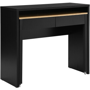 Uitschuifbaar Bureau 100x40x87 cm met 2 Lades – Compact Console Bureau / Sidetable Werkplek met Uittrekbaar Blad, Stalen Poten, Moderne Thuiswerkplek – Zwart & Naturel – Abkantoor