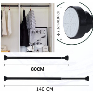 iBright Uitschuifbare Verstelbare Kledingroede - Telescopische Garderobestang Verstelbaar Van 80-140 CM - Kledingstang Roede Kast - Zwart