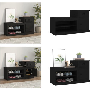 vidaXL Schoenenkast 100x42x60 cm bewerkt hout zwart - Schoenenrek - Schoenenrekken - Opbergrek Voor Schoenen - Schoenenstellage