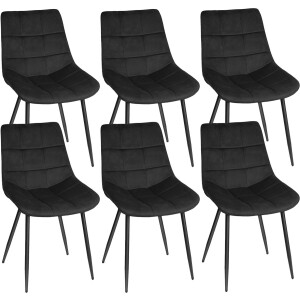 PIPIPOXER-Eetkamerstoel - Set Van 6 -metalen poten+flanel, zwart