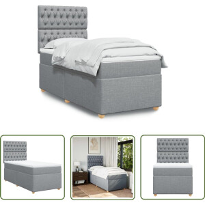 vidaXL Boxspringbed - Boxspring - Boxspring met matras stof lichtgrijs 90x190 cm - Matras - Ligcomfort - Pocketvering