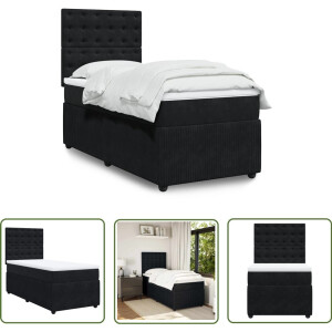 vidaXL Slaapcomfort - Boxspring - Boxspring met matras fluweel zwart 90x200 cm - Fluweel - Pocketvering - Matras