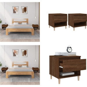 vidaXL Nachtkastjes 2 st 50x46x50 cm bewerkt hout bruin eikenkleur - Nachtkastje - Nachtkastjes - Nacht Kastje - Nacht Kastjes