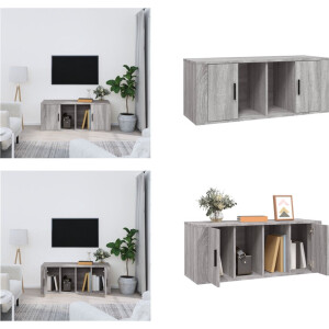 vidaXL Tv-meubel 100x35x40 cm bewerkt hout grijs sonoma eikenkleurig - Tv-kast - Tv-kasten - Tv-meubel - Tv-meubel Met LED-verlichting