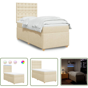 vidaXL Boxspringbed - Boxspring - Boxspring met matras stof crèmekleurig 80x200 cm - Creme Kleurig - Tweepersoonsbed - Led Verlichting