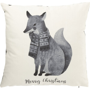 J-Line kussen Vos met Sjaal - fluweel - wit/zwart