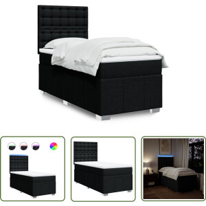 vidaXL Slaapcomfort - Boxspring - Boxspring met matras stof zwart 100x200 cm - Led Verlichting - Matras - Pocketvering