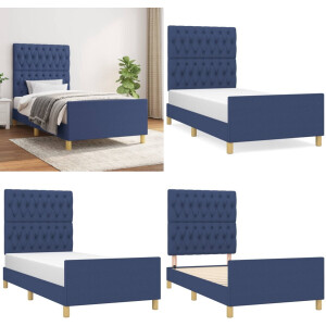 vidaXL Bedframe zonder matras 90x200 cm stof blauw - Bedframe Met Hoofdeinde - Bedframes Met Hoofdeindes - Bed - Slaapmeubel