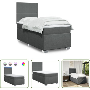 vidaXL Boxspringbed - Boxspring - Boxspring met matras stof donkergrijs 100x200 cm - Slaapcomfort - Led Verlichting - Elektrisch Hoofdbord