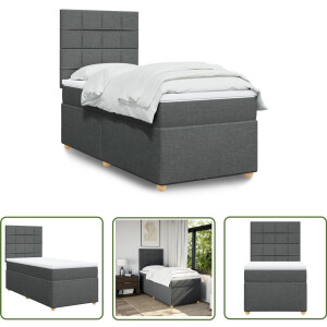 vidaXL Matras - Boxspring - Boxspring met matras stof donkergrijs 100x200 cm - Bed Frame - Pocketvering - Hoofdbord