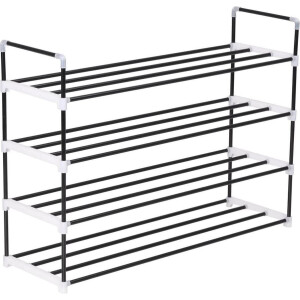 vidaXL - Schoenenrek - met - 4 - schappen - metaal - en - kunststof - zwart