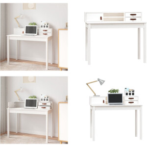 vidaXL Bureau 110x50x93 cm massief grenenhout wit - Bureau - Bureaus - Houten Bureau - Schrijftafel