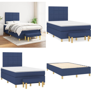 vidaXL Boxspring met matras stof blauw 120x200 cm - Boxspring - Boxsprings - Pocketveringbed - Bed