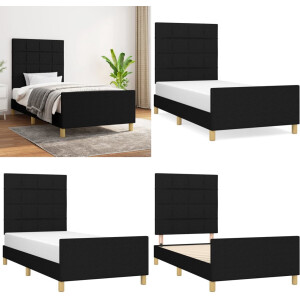 vidaXL Bedframe zonder matras 90x200 cm stof zwart - Bedframe Met Hoofdeinde - Bedframes Met Hoofdeindes - Bed - Slaapmeubel