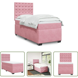 vidaXL Boxspringbed - Boxspring - Boxspring met matras fluweel roze 90x190 cm - Fluweel - Roze - Tweepersoonsbed