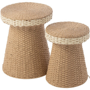 J-Line bijzettafel - papier - naturel/wit - set van 2