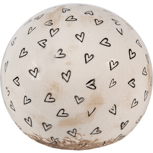 Clayre & Eef Decoratie Bal Ø 12x12 cm Beige Zwart Keramiek Hartjes