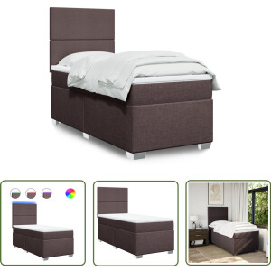vidaXL Boxspring Bed - Boxspring - Boxspring met matras stof donkerbruin 90x200 cm - Bruine Boxspring - Tweepersoons Boxspring - Stoffen Boxspring