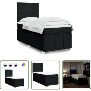 vidaXL Slaapcomfort - Boxspring - Boxspring met matras stof zwart 100x200 cm - Matras - Led Verlichting - Hoofdbord