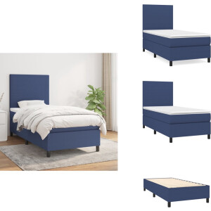 vidaXL - Boxspring - met - matras - stof - blauw - 100x200 - cm