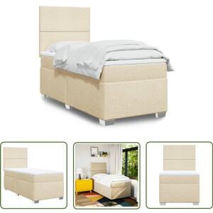 vidaXL Boxspringbed - Boxspring - Boxspring met matras stof crèmekleurig 90x200 cm - Creme Kleurig - Slaapcomfort - Pocketvering