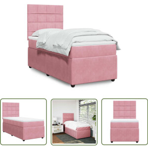 vidaXL Slaapcomfort - Boxspring - Boxspring met matras fluweel roze 100x200 cm - Fluweel Bed - Rozerood Bed - Tweepersoonsbed